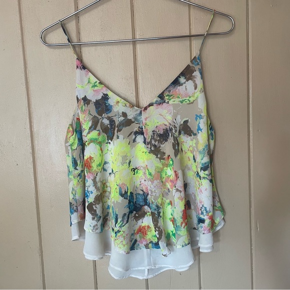 ASTR the Label Double Layer Camisole Tank Neon Abstract Floral Paint Size Medium - Picture 6 of 6